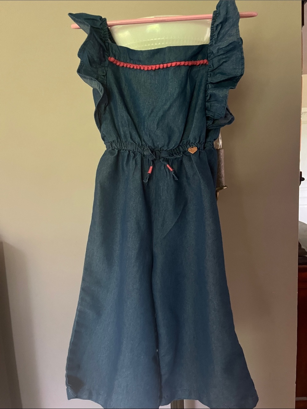 Vince Camuto Blue Wide-Leg Girls' Jumpsuit with Pink Trim